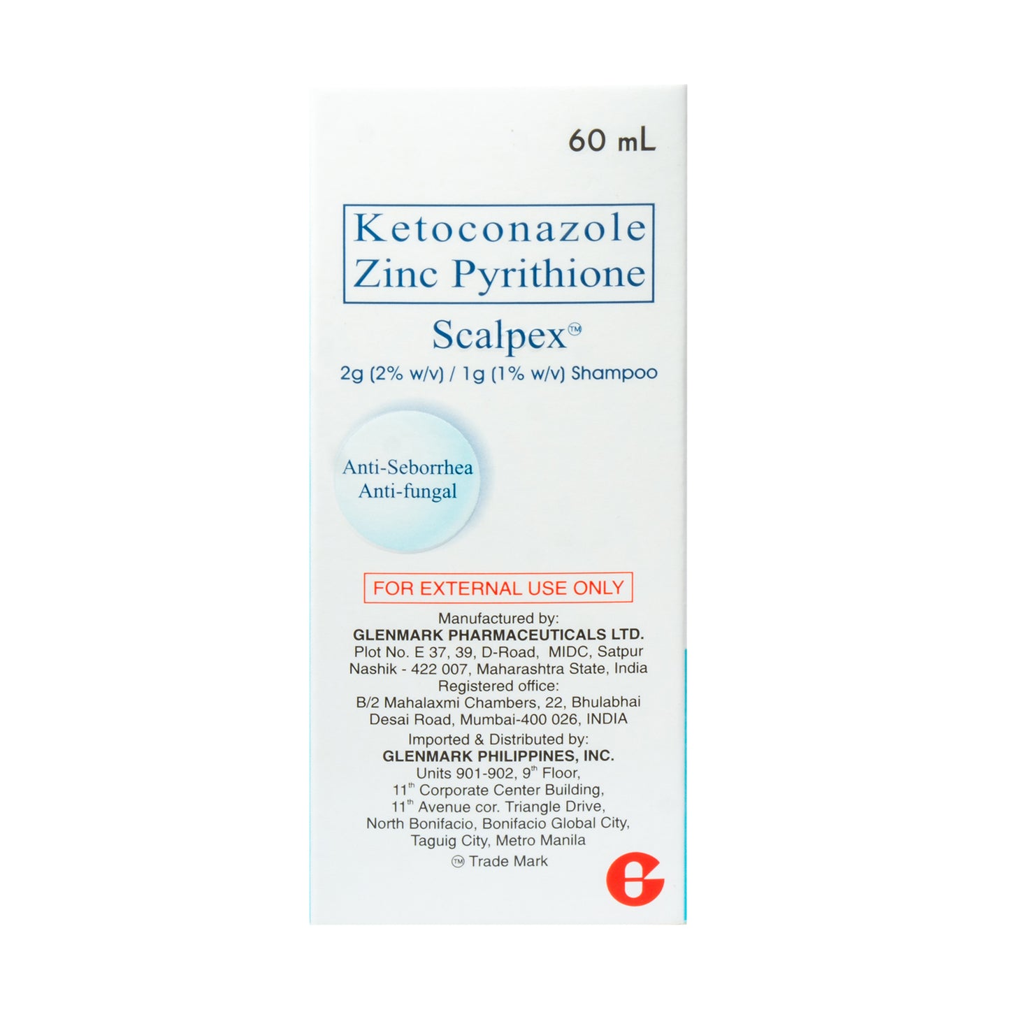 SCALPEX Ketoconazole Zinc Pyrithione 2g (2%w/v)/1g (1% w/v) Shampoo 60mL