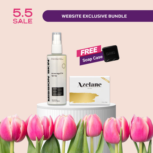 5/5 STARTER DUO BUNDLE: Azelane + Acnoregulin Spray + FREE Soap Case