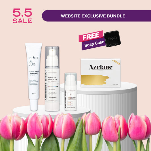 5/5 PLTC SAFE BUNDLE: Azelane + Hydrolock + Spotlite + MDL Serum Sunscreen + FREE Soap Case