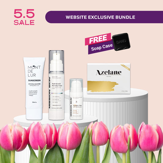 5/5 PLTC SAFE BUNDLE: Azelane + Hydrolock + Spotlite + MDL Silicone Sunscreen + FREE Soap Case