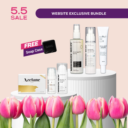 5/5 DMD GLOW PROGRAM BUNDLE: Azelane + Acnoregulin Spray + Hydrolock + Retinol + Spotlite + MDL Serum Sunscreen + FREE Soap Case