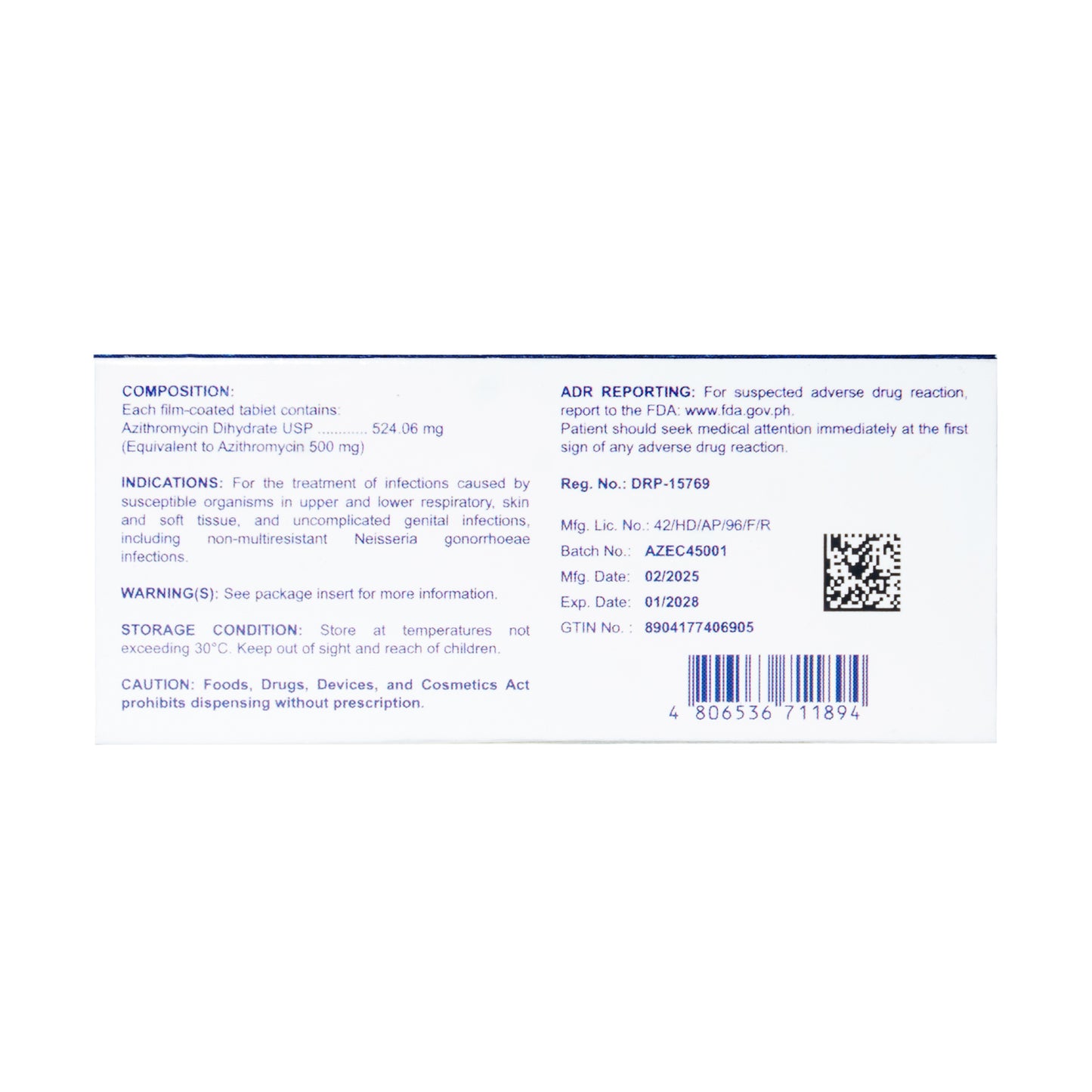 [Rx] AZITRITEC Azithromycin 500mg Tablet (3s)