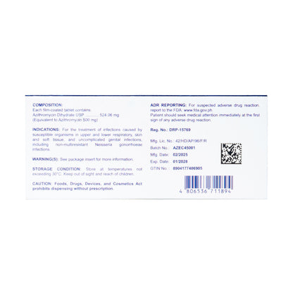[Rx] AZITRITEC Azithromycin 500mg Tablet (3s)